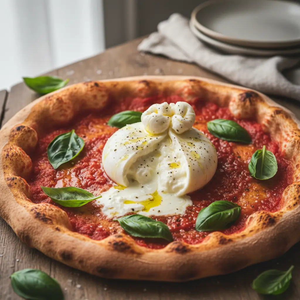 Pizza burrata recept met verse basilicum